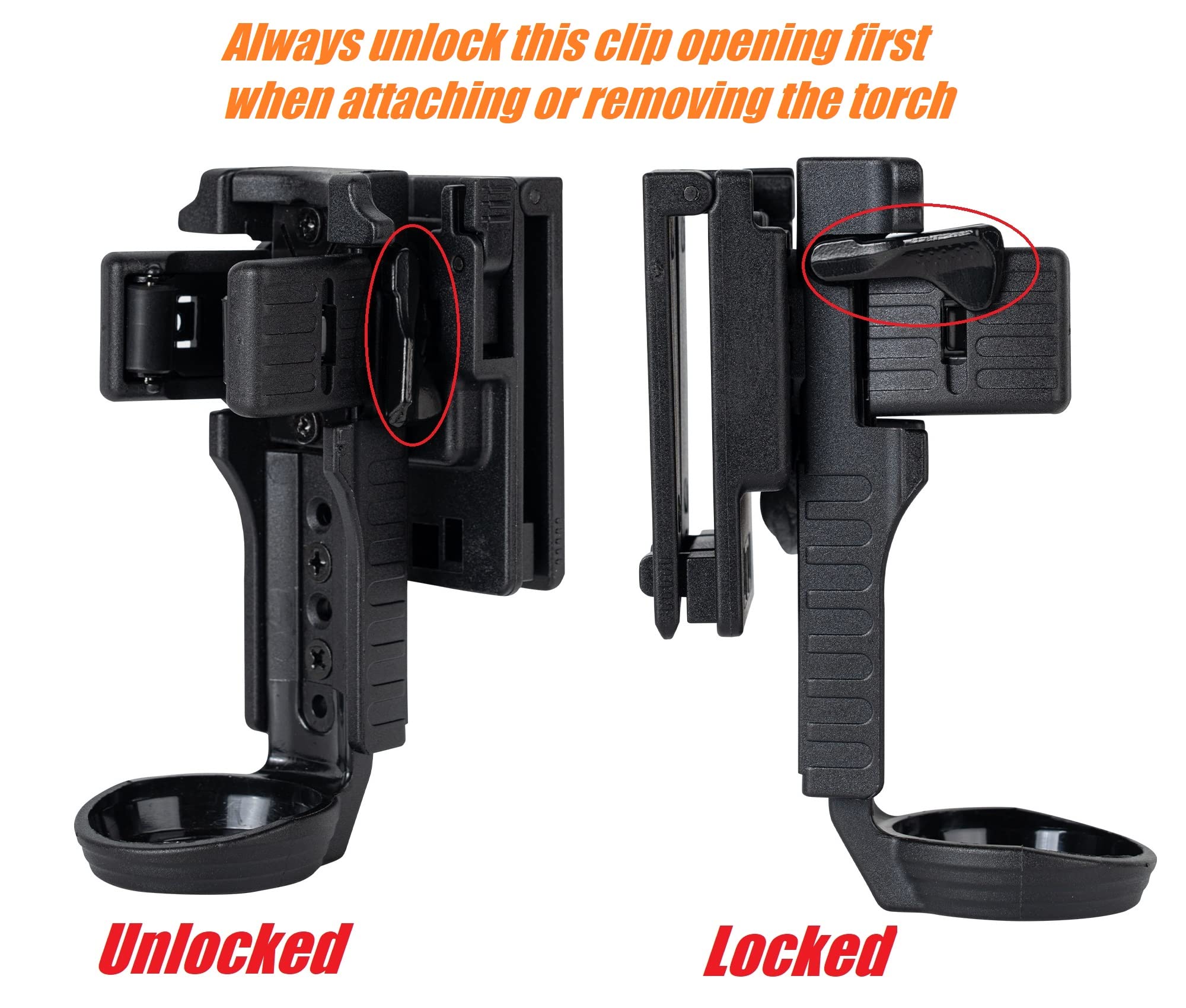 TACNEX Quick Release Flashlight Holder w/Duty Belt Clip Tactical Torch Holster Carrier Rotatable Light Carry Case Stand fit 1"-1.25" Diameter Flashlight for Police Leo Security Military Work Patrol
