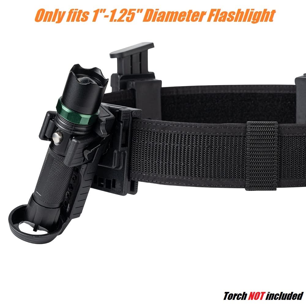 TACNEX Quick Release Flashlight Holder w/Duty Belt Clip Tactical Torch Holster Carrier Rotatable Light Carry Case Stand fit 1"-1.25" Diameter Flashlight for Police Leo Security Military Work Patrol