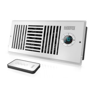 airbrick smart 4" x 10" ac vent register booster fan with remote control and thermostat. enhances hvac airflow for heating, cooling in bedroom and other rooms, for wall and floor register, white