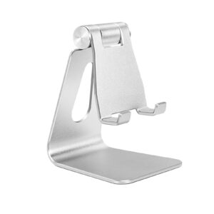 tofun silver foldable aluminum alloy cell phone holder,tabletop metal phone stand with adjustable angle by swivel axis,smartphone cradle