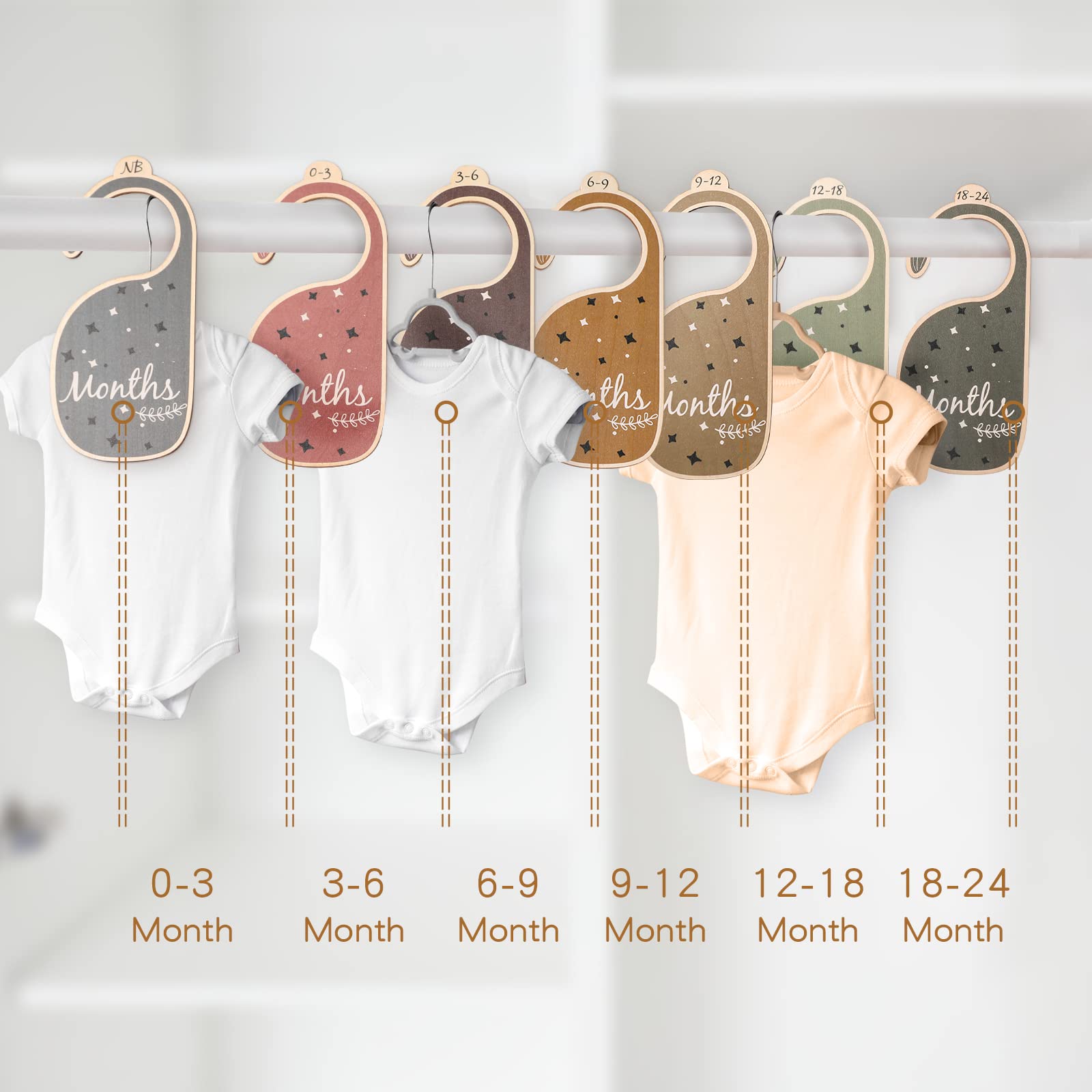 Baby Closet Dividers, Baby Clothes Dividers for Closet from Newborn to 24 Months, 7 Premium Wooden Nursery Hanger Organizers Decor to Make a Tidy&Well Infant Closet