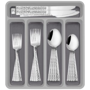 40-piece hammered silverware set with organizer, stainless steel square flatware set for 8, food-grade tableware cutlery set, utensil sets for home restaurant, mirror finish, dishwasher safe