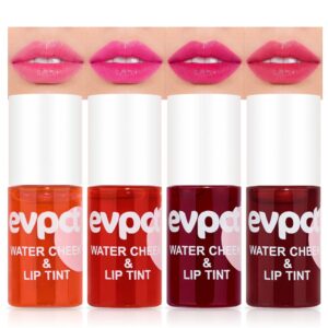 evpct 4Pcs Apple Strawberry Watermelon Cherry Korean Water Pink Red Lip Tint Lip Inks Stain Set for Lips Cheeks Long Wear tintas de labios tinte para labios tinta de labios de larga duracion duración