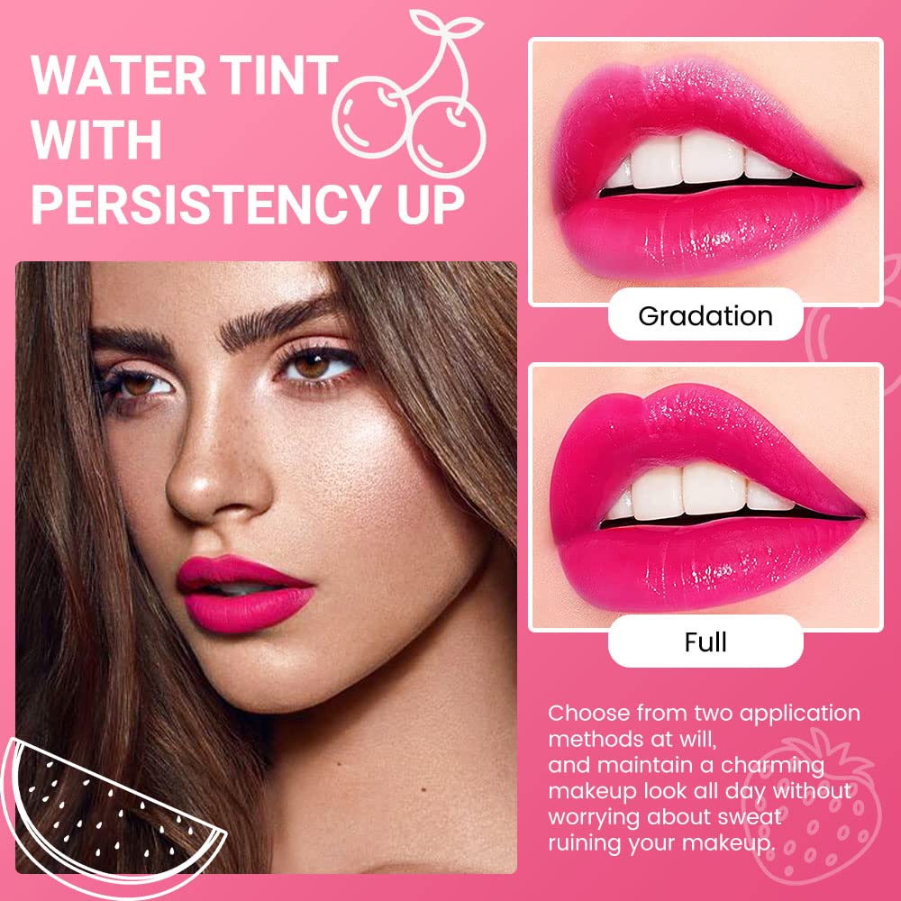 evpct 4Pcs Apple Strawberry Watermelon Cherry Korean Water Pink Red Lip Tint Lip Inks Stain Set for Lips Cheeks Long Wear tintas de labios tinte para labios tinta de labios de larga duracion duración