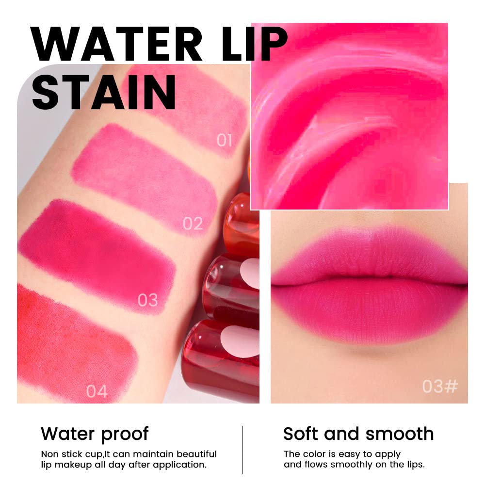 evpct 4Pcs Apple Strawberry Watermelon Cherry Korean Water Pink Red Lip Tint Lip Inks Stain Set for Lips Cheeks Long Wear tintas de labios tinte para labios tinta de labios de larga duracion duración