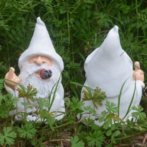 Lethogety Middle Finger Figurine Ornaments, Funny Garden Gnomes Outdoor Statues 5.9 Inch Naughty Smoking Wizard Dwarf Sculpture Decoration for Lawn Patio Outside Yard Decor Housewarming Easter Gift