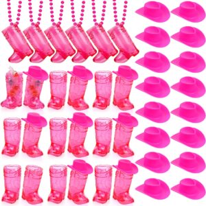 durony 72 pieces mini cowgirl boot glasses on beaded necklace mini western cowgirl hat and plastic cowgirl shot glass cup hot pink bachelorette glasses for bachelorette carnival party birthday wedding