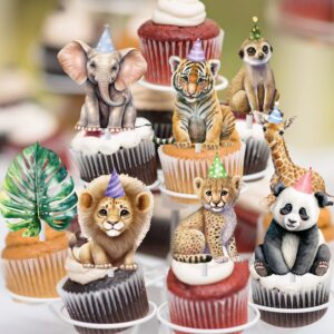 CANDY CHEF Safari Animal Cupcake Toppers, 24Pcs, Jungle Themed Decorations for Baby Shower Supplies