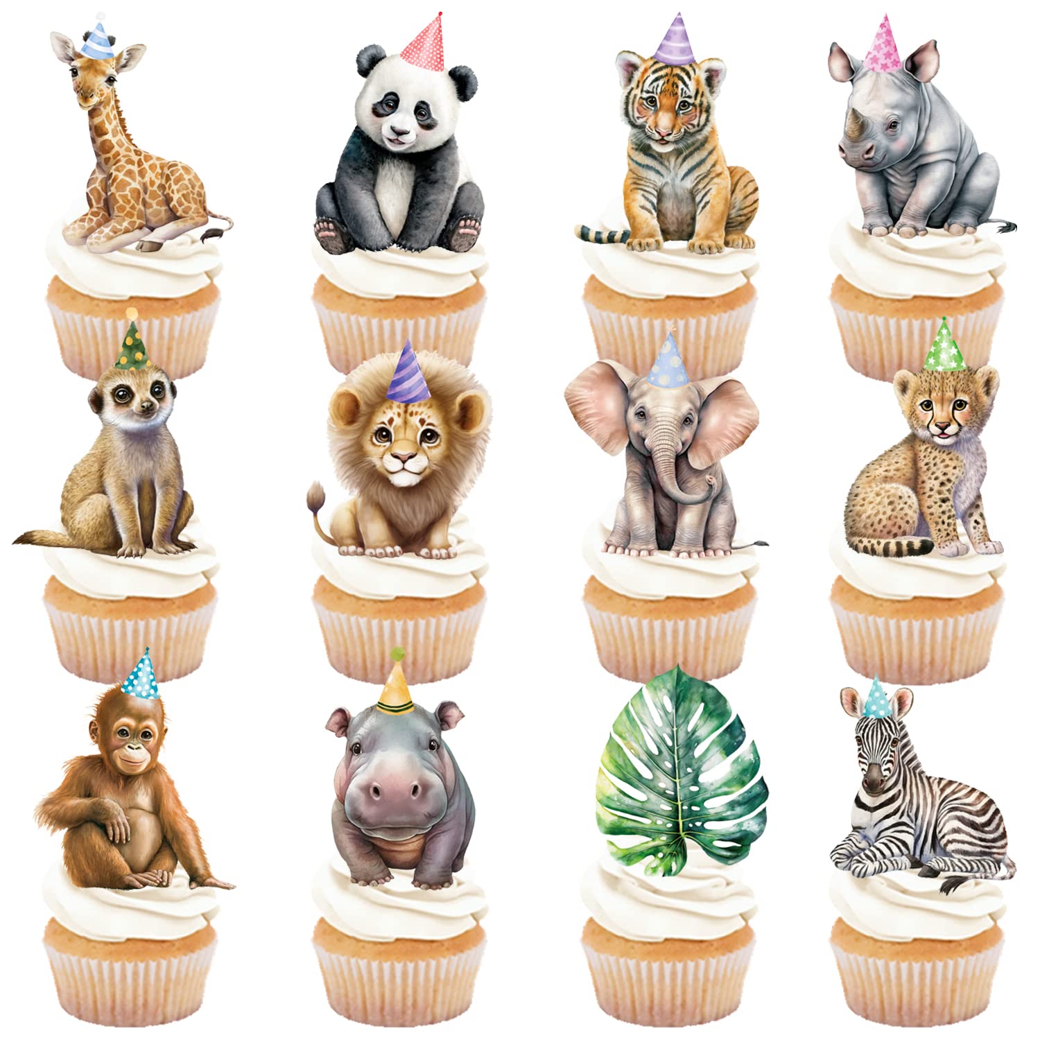 CANDY CHEF Safari Animal Cupcake Toppers, 24Pcs, Jungle Themed Decorations for Baby Shower Supplies