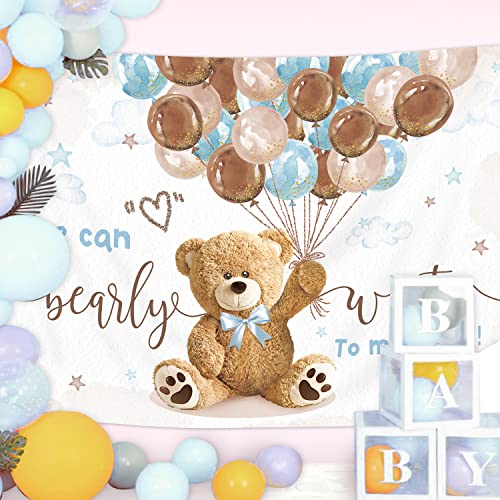 Imirell Bear Baby Shower Backdrop 8Wx6H Feet We Can Bearly Wait for Boys Balloons Gold Dots Cute Cartoon Polyester Fabric Newborn Photography Backgrounds Photo Shoot Decor Props Decoration