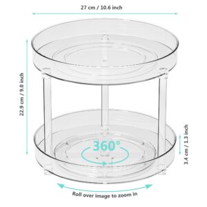 2 Tier Lazy Susan Organizer，Clear Plastic Lazy Susan Turntable for Cabinet，Rotating Lazy Susan Spice Rack Cabinet Organizer for Kitchen，Table，Refrigerator，Pantry，Bathroom