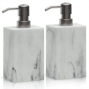 15oz white marble style resin soap dispenser set of 2,suanti hand and dish soap dispenser for bathroom counter&kitchen sink decor,refillable soap bottle with easy-press pump for liquid soap or lotion