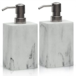 15Oz White Marble Style Resin Soap Dispenser Set of 2,Suanti Hand and Dish Soap Dispenser for Bathroom Counter&Kitchen Sink Decor,Refillable Soap Bottle with Easy-Press Pump for Liquid Soap or Lotion