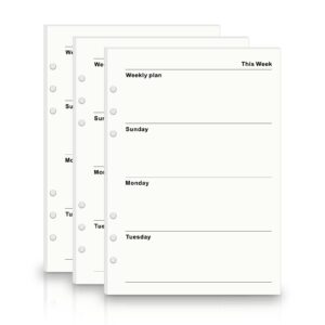 a5 weekly planner insert refill paper - 135 sheets/270 pages 6 holes punched, 100gsm, sunday started, office college filler paper,yellow loose-leaf binder paper, 5.8" x 8.3"