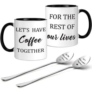 hoolerry 2 sets couples coffee cups and spoons engagement gift for newly engagedcouples bridal shower gift lets have coffee together mugs for girlfriend boyfriend hubby wifey(simple classic)