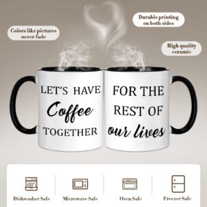 Hoolerry 2 Sets Couples Coffee Cups and Spoons Engagement Gift for Newly Engagedcouples Bridal Shower Gift Lets Have Coffee Together Mugs for Girlfriend Boyfriend Hubby Wifey(Simple Classic)