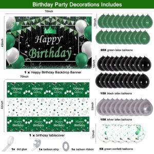 Birthday Decorations for Men Women, Green Black Birthday Party Decorations Happy Birthday Backdrop Banner Latex Confetti Balloons Disposable Tablecloth Boys Girls Bday Party Supplies