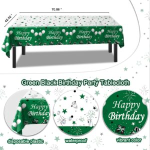 Birthday Decorations for Men Women, Green Black Birthday Party Decorations Happy Birthday Backdrop Banner Latex Confetti Balloons Disposable Tablecloth Boys Girls Bday Party Supplies