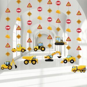 faccito 8 packs construction party banner decorations traffic zone birthday paper garland construction birthday paper hanging cutouts for kids boy construction theme dump truck birthday party supplies