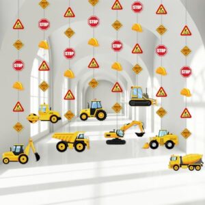 Faccito 8 Packs Construction Party Banner Decorations Traffic Zone Birthday Paper Garland Construction Birthday Paper Hanging Cutouts for Kids Boy Construction Theme Dump Truck Birthday Party Supplies