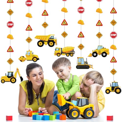 Faccito 8 Packs Construction Party Banner Decorations Traffic Zone Birthday Paper Garland Construction Birthday Paper Hanging Cutouts for Kids Boy Construction Theme Dump Truck Birthday Party Supplies