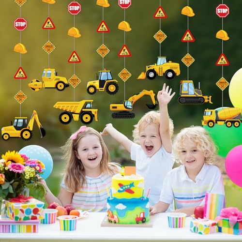 Faccito 8 Packs Construction Party Banner Decorations Traffic Zone Birthday Paper Garland Construction Birthday Paper Hanging Cutouts for Kids Boy Construction Theme Dump Truck Birthday Party Supplies