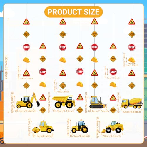 Faccito 8 Packs Construction Party Banner Decorations Traffic Zone Birthday Paper Garland Construction Birthday Paper Hanging Cutouts for Kids Boy Construction Theme Dump Truck Birthday Party Supplies