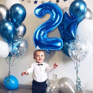 Waenerec Number Balloons 40 Inch Blue Number 2 Balloon Large Helium Foil Mylar Balloons For Birthdays Party Decorations/Wedding/Anniversary/Graduations/Baby Shower