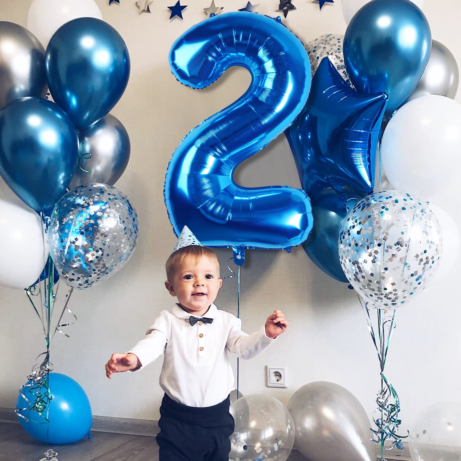 Waenerec Number Balloons 40 Inch Blue Number 2 Balloon Large Helium Foil Mylar Balloons For Birthdays Party Decorations/Wedding/Anniversary/Graduations/Baby Shower