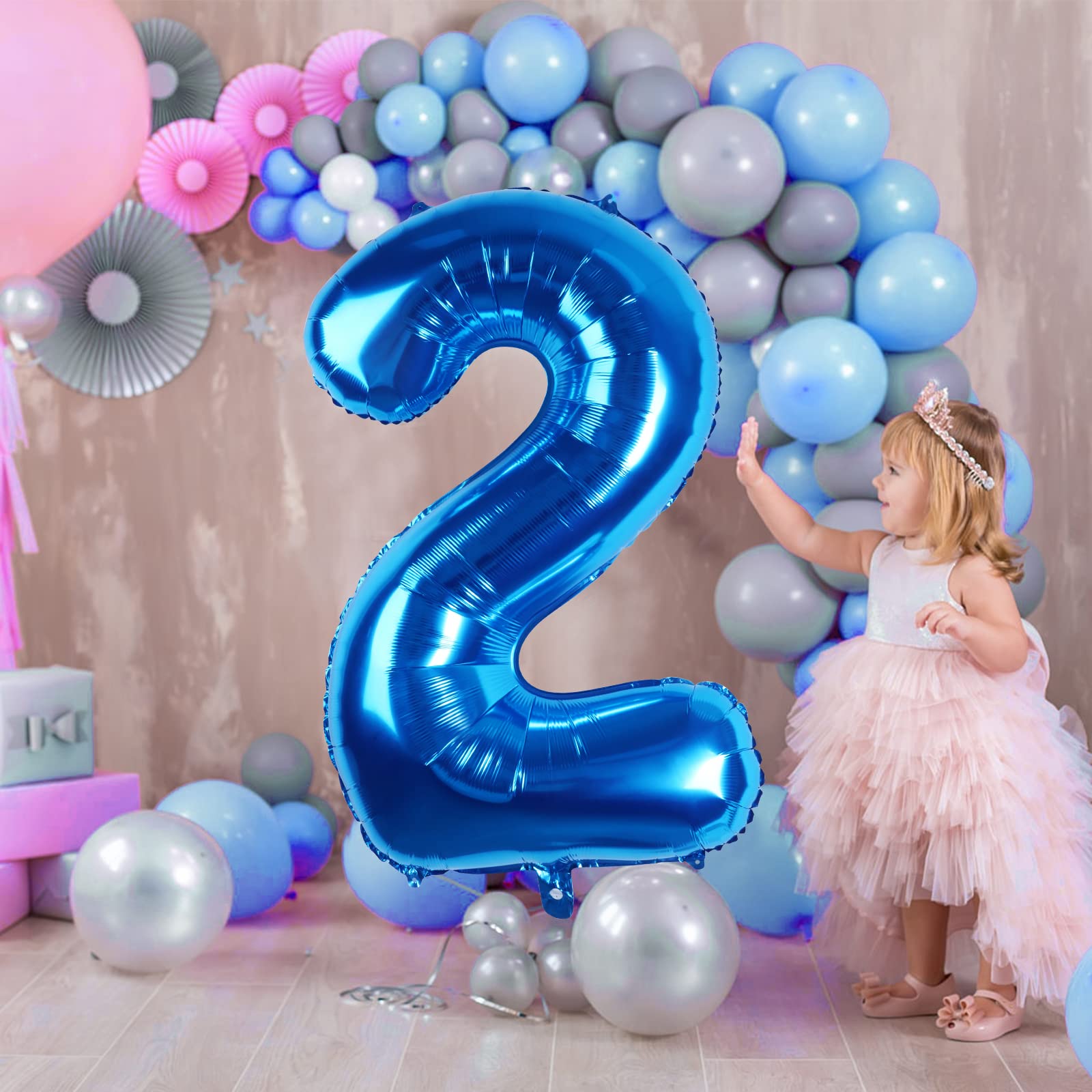 Waenerec Number Balloons 40 Inch Blue Number 2 Balloon Large Helium Foil Mylar Balloons For Birthdays Party Decorations/Wedding/Anniversary/Graduations/Baby Shower