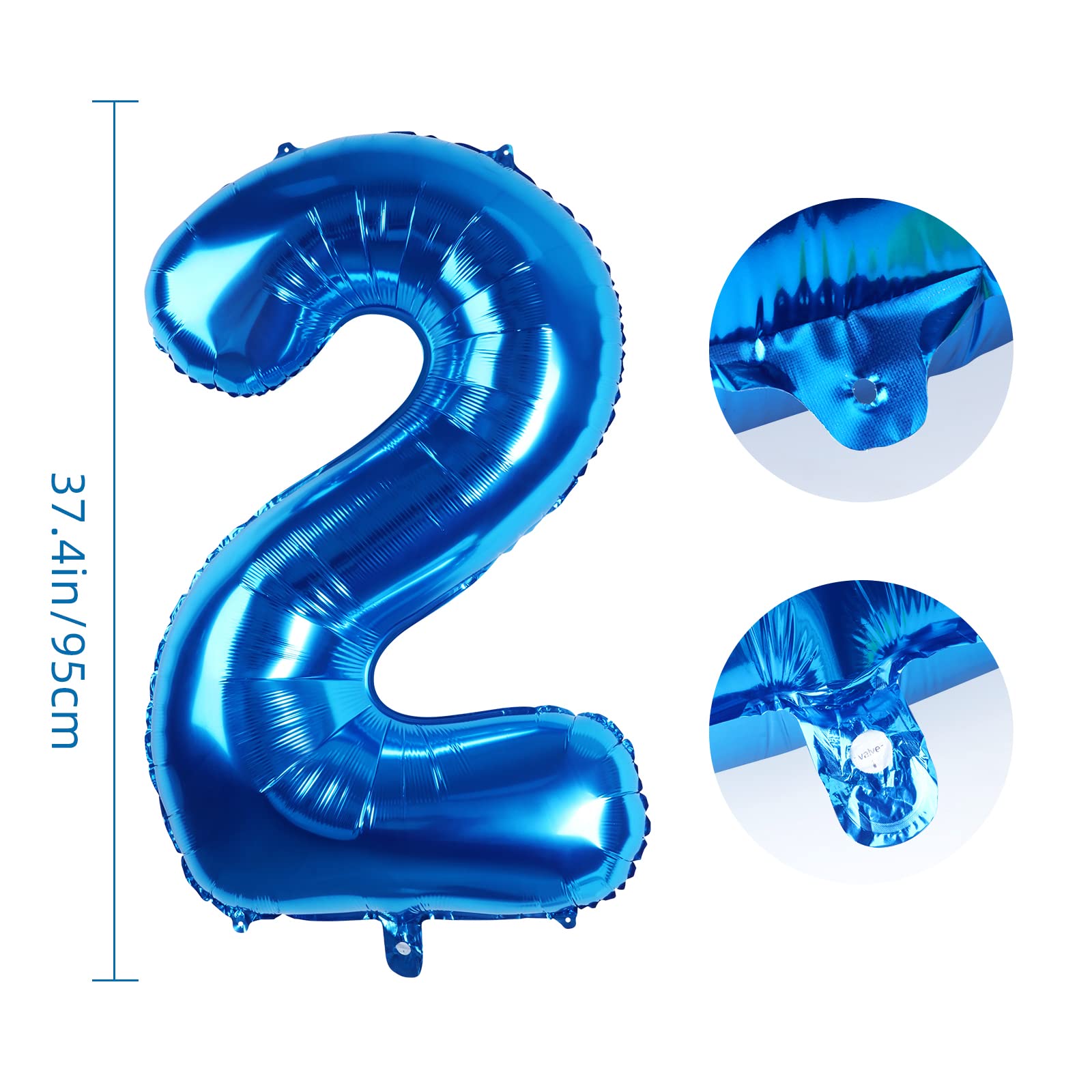 Waenerec Number Balloons 40 Inch Blue Number 2 Balloon Large Helium Foil Mylar Balloons For Birthdays Party Decorations/Wedding/Anniversary/Graduations/Baby Shower