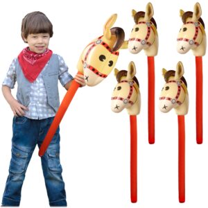 novelty place 4 pcs inflatable stick horse toy - 38 inches inflate horsehead balloons for boys and girls, perfect for cowboy themed parties, decorations, and imaginative playtime