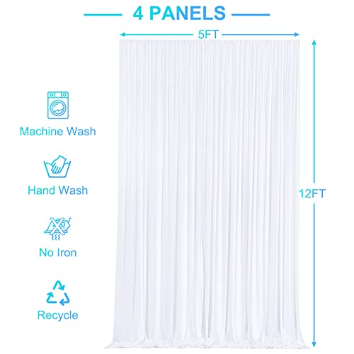 4 Panels White Backdrop Curtains for Wedding Party Wrinkle Free Backdrops Curtain Drapes Fabric Decorations Photo Back Drop Cloth for Baby Shower Photography Stage Reception 20ft(W) x 12ft(H)