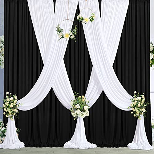 4 Panels White Backdrop Curtains for Wedding Party Wrinkle Free Backdrops Curtain Drapes Fabric Decorations Photo Back Drop Cloth for Baby Shower Photography Stage Reception 20ft(W) x 12ft(H)