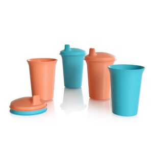 tupperware bell tumblers & sippy cup seal 7 oz (200 ml) set of 4 cosy rosy & spa blue color