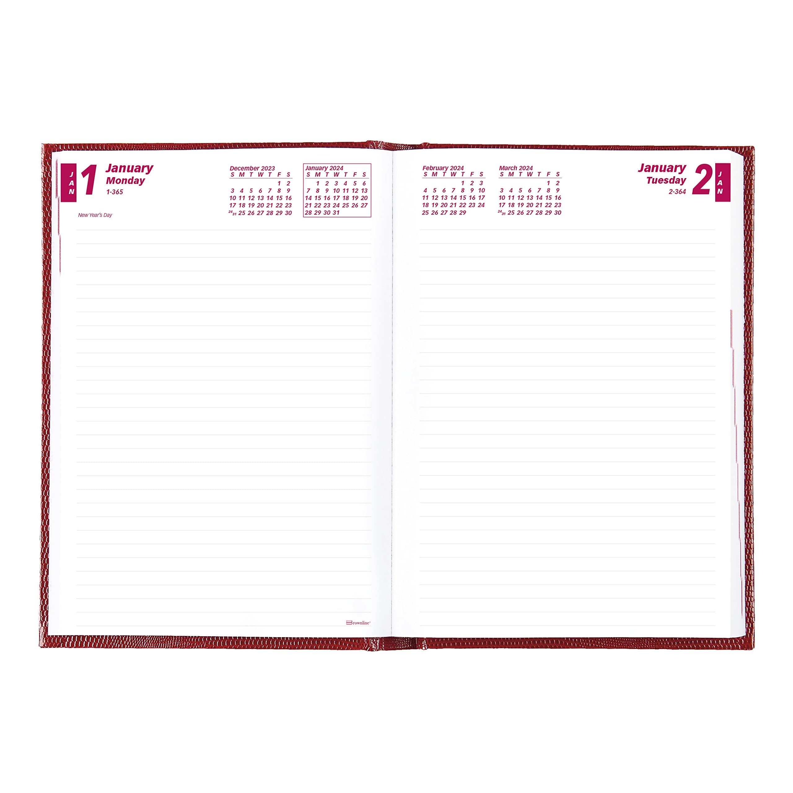 Brownline 2024 Traditional Daily/Monthly Planner, Untimed Journal, 12 Months, January to December, Perfect Binding, 8.25" x 5.75", Bright Red (CB389.RED-24)