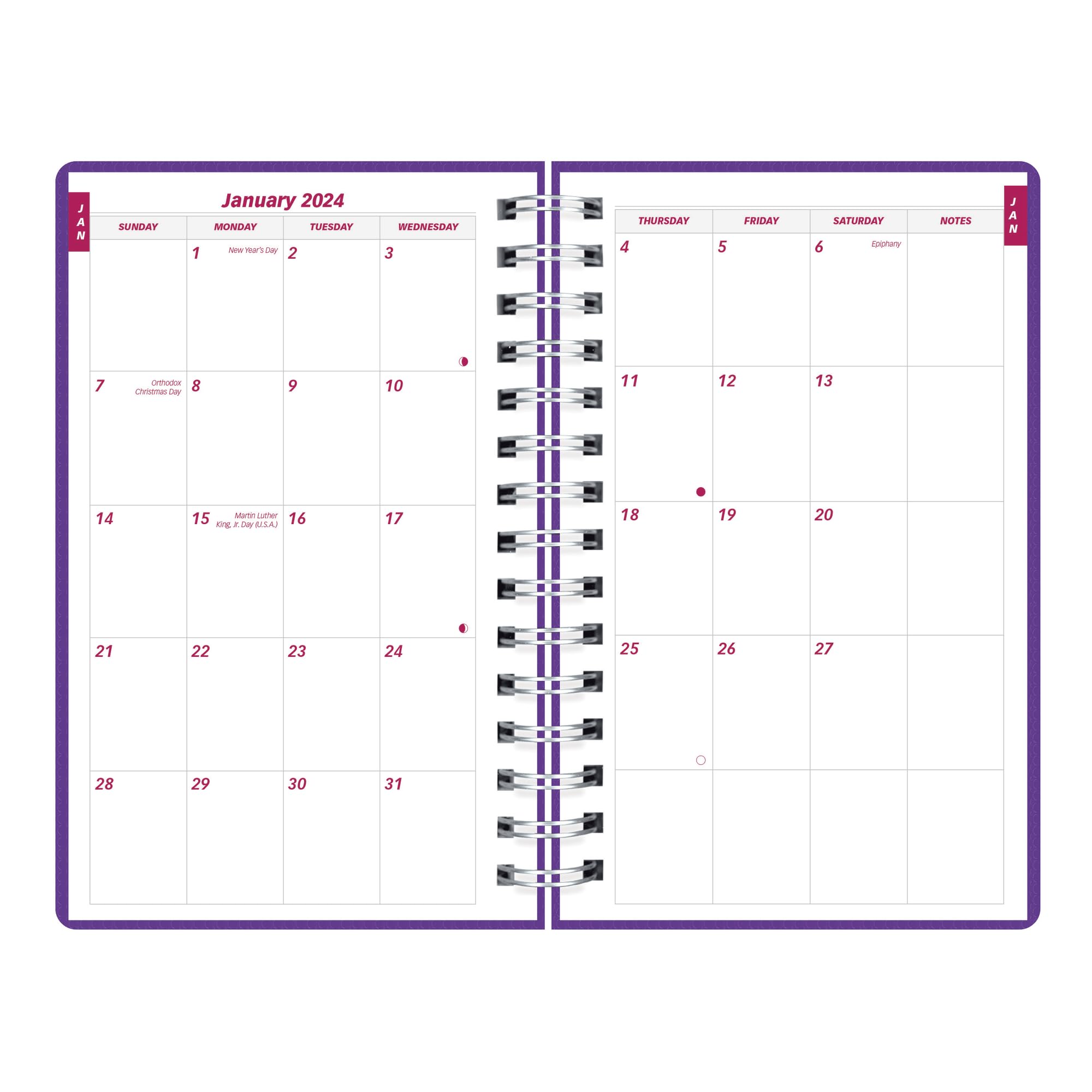 Brownline 2024 DuraFlex Daily/Monthly Planner, Appointment Book, 12 Months, January to December, Twin-Wire Binding, 8" x 5", Purple (CB634V.PUR-24)