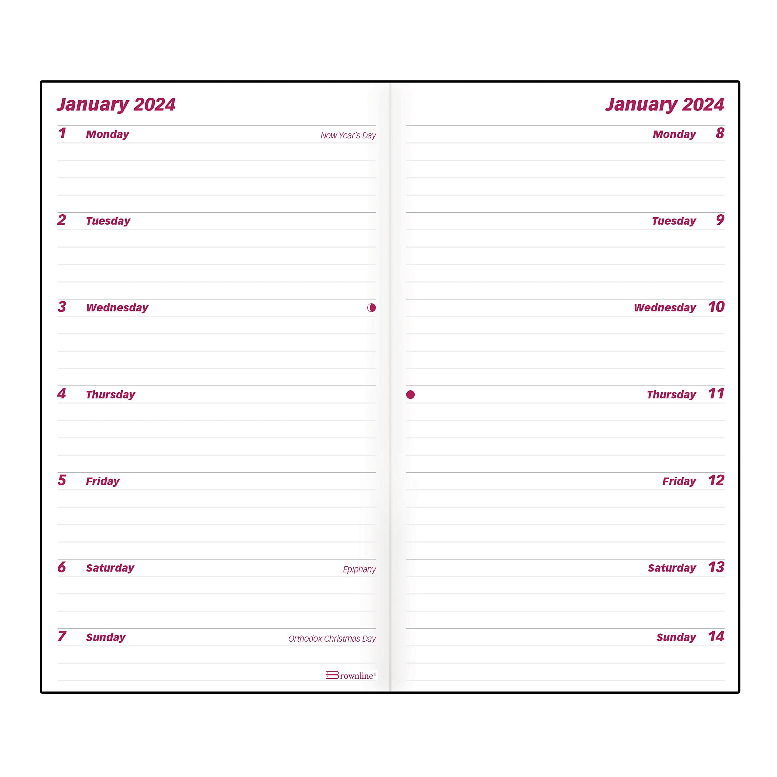 Brownline 2024 Essential Two-Week Pocket Planner, 12 Months, January to December, Stitched Binding, 6" x 3.5", Black (C5626.81Z-24)