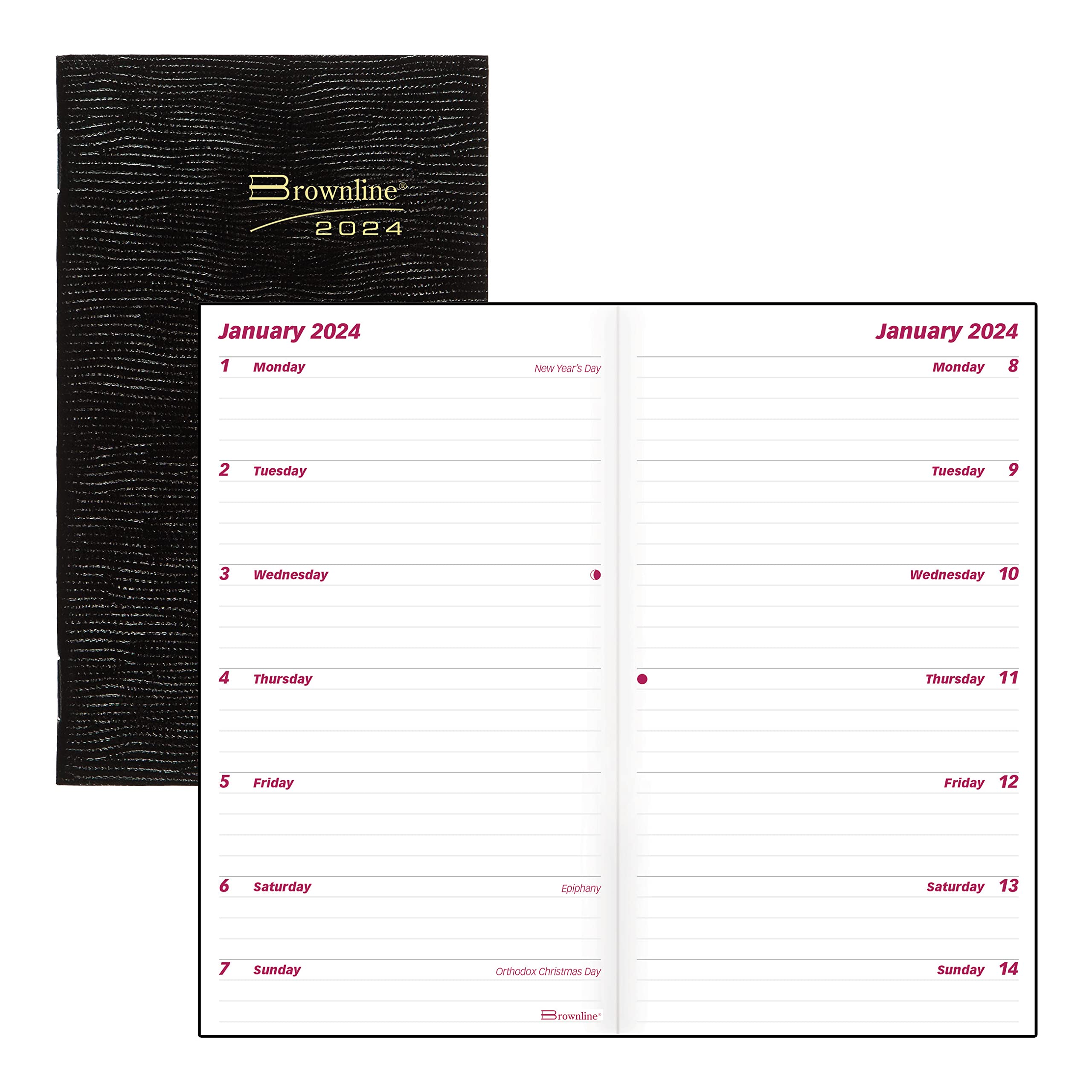Brownline 2024 Essential Two-Week Pocket Planner, 12 Months, January to December, Stitched Binding, 6" x 3.5", Black (C5626.81Z-24)