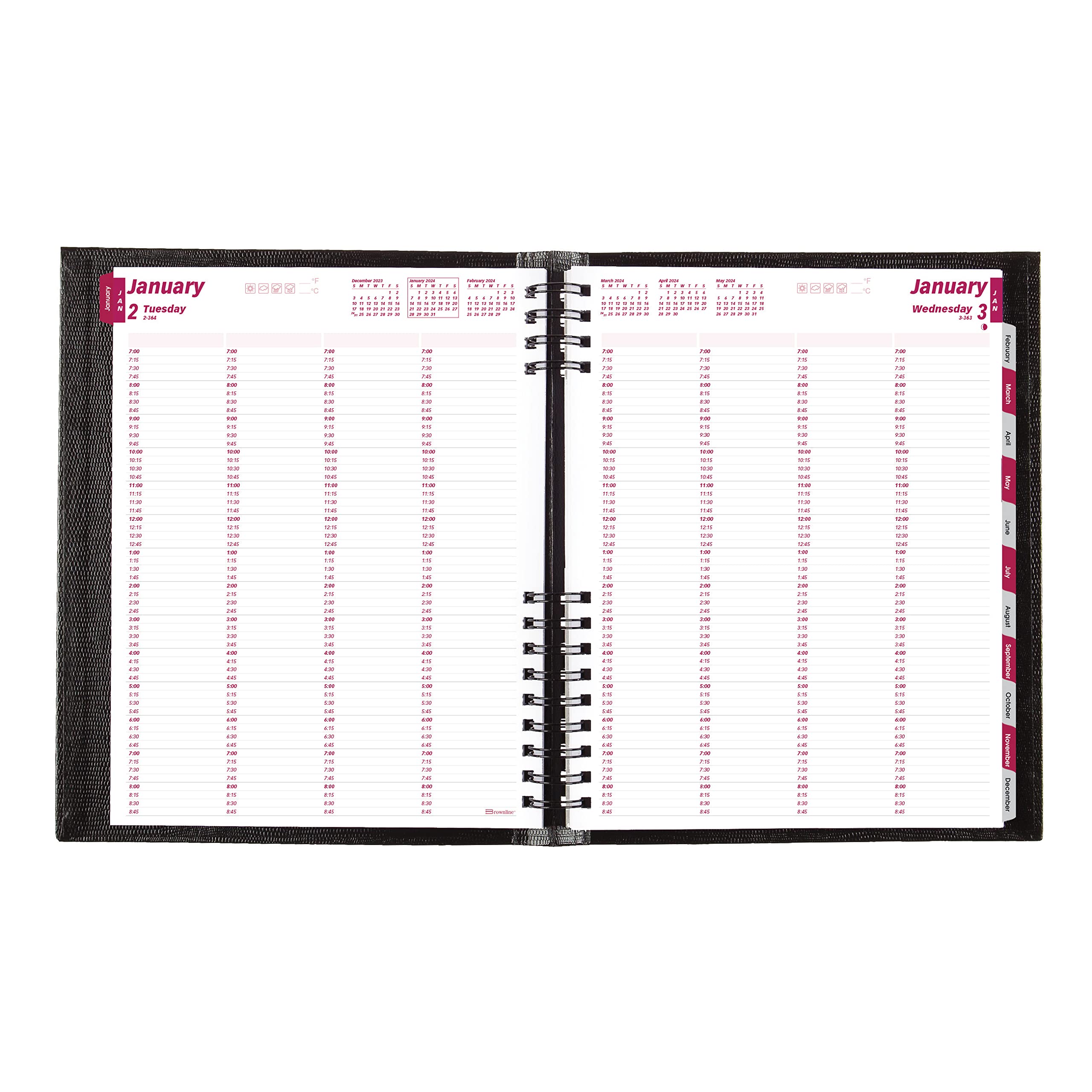 Brownline 2024 CoilPro Daily Professional Planner, Four-Person Appointment Book, 12 Months, January to December, Twin-Wire Binding, 11" x 8.5", Black (CB960C.BLK-24)