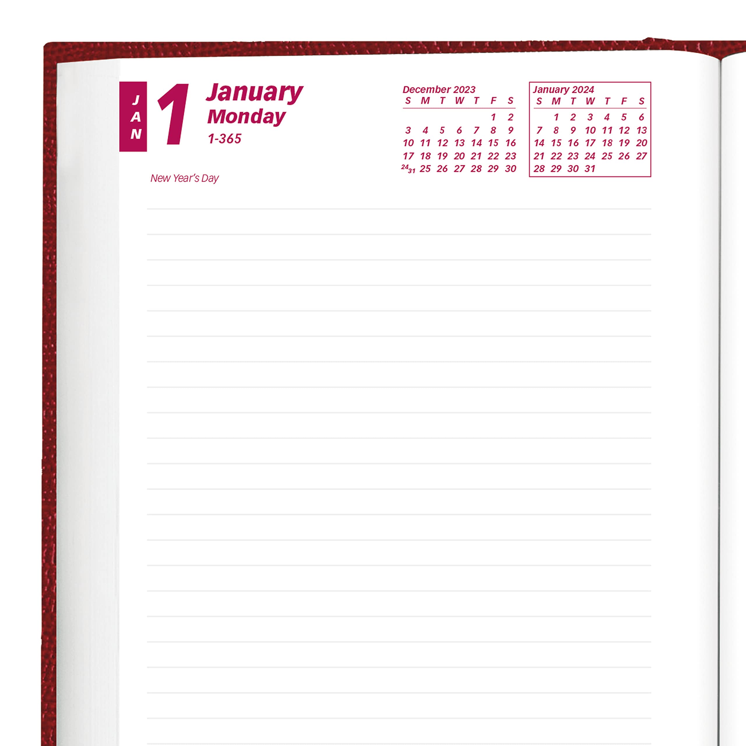 Brownline 2024 Traditional Daily/Monthly Planner, Untimed Journal, 12 Months, January to December, Perfect Binding, 7.5" x 5", Bright Red (CB387.RED-24)