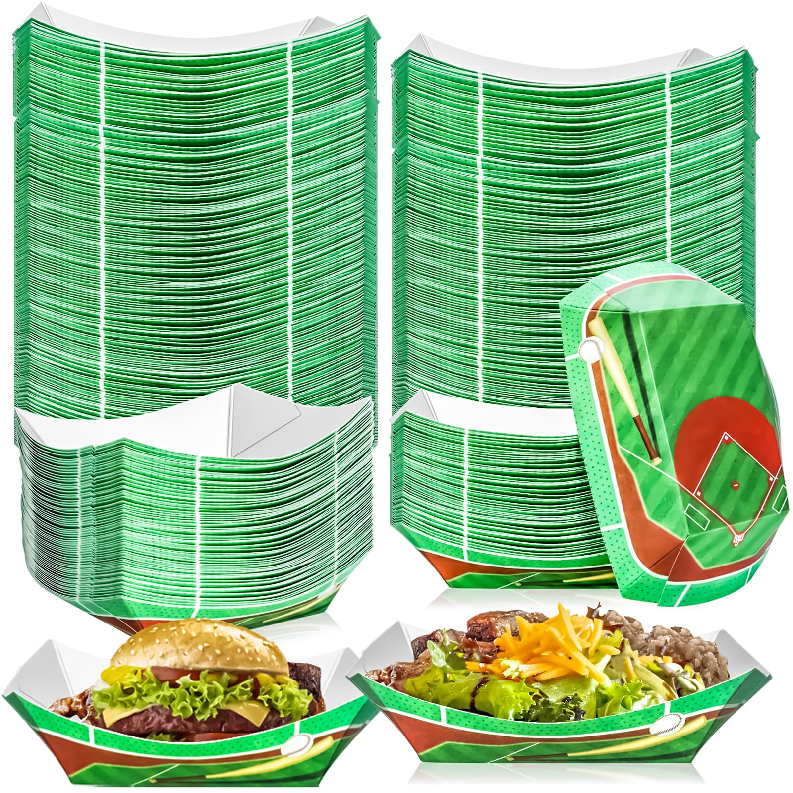 MotBach 120 Pack Baseball Theme Paper Food Boat Trays, Baseball Party Supplies, 2 Lb Disposable Paper Serving Boat Plate Trays for Baseball Birthday Party Decorations Baseball Themed Party Favors