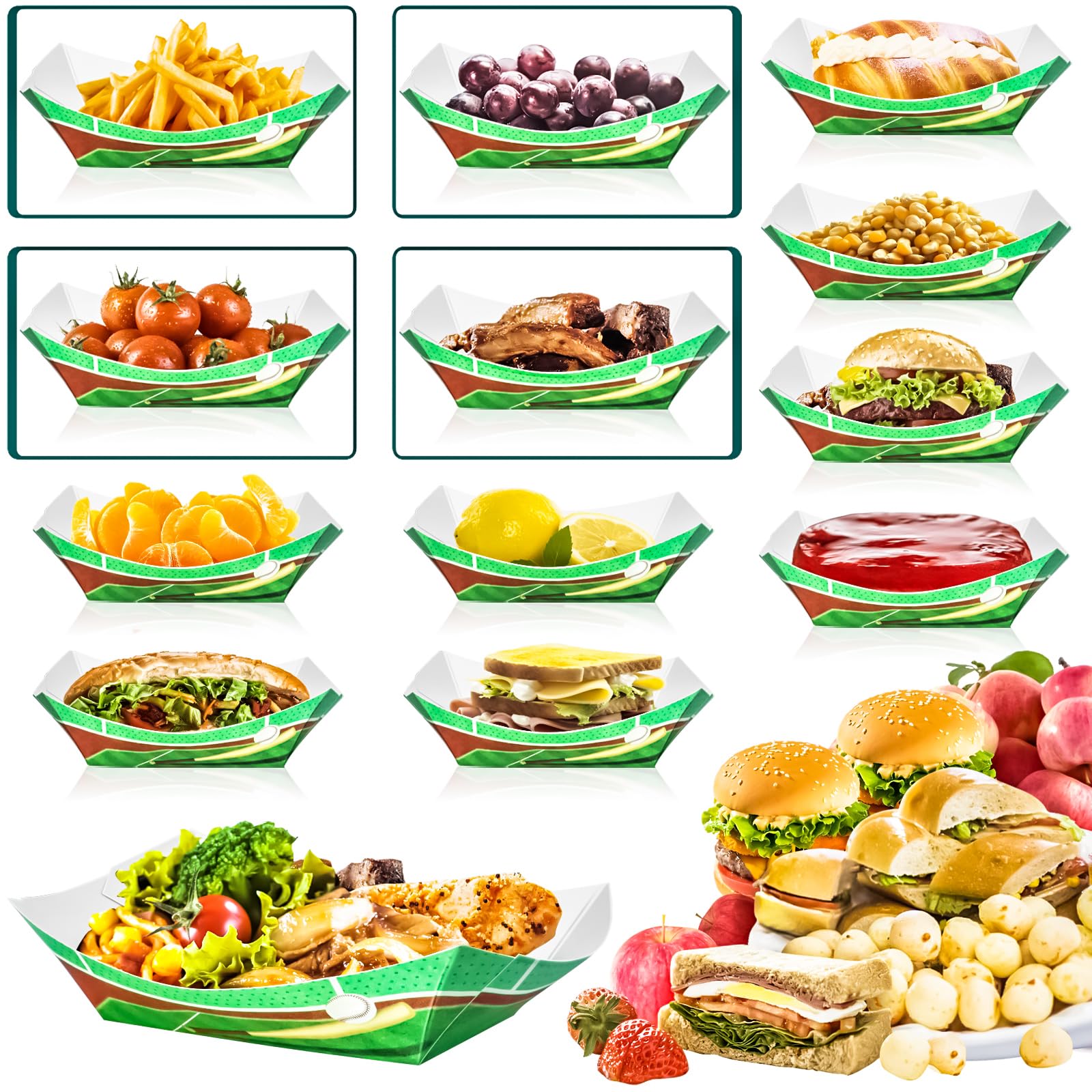 MotBach 120 Pack Baseball Theme Paper Food Boat Trays, Baseball Party Supplies, 2 Lb Disposable Paper Serving Boat Plate Trays for Baseball Birthday Party Decorations Baseball Themed Party Favors