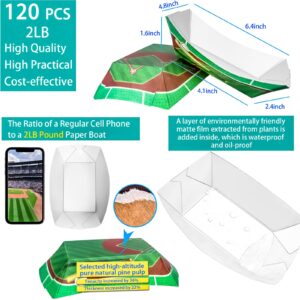 MotBach 120 Pack Baseball Theme Paper Food Boat Trays, Baseball Party Supplies, 2 Lb Disposable Paper Serving Boat Plate Trays for Baseball Birthday Party Decorations Baseball Themed Party Favors