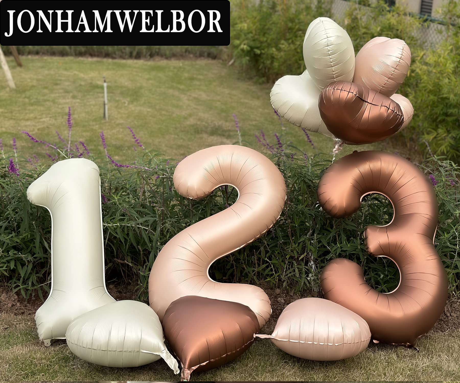 Jonhamwelbor 40 inch Cream White Number 1 Balloons Large Foil Helium Number Balloon with Heart Balloons for first One Year Old Girl and Boy 1st Birthday Party Decoration (40 inch Cream 1)