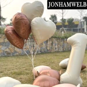 Jonhamwelbor 40 inch Cream White Number 1 Balloons Large Foil Helium Number Balloon with Heart Balloons for first One Year Old Girl and Boy 1st Birthday Party Decoration (40 inch Cream 1)