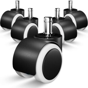 office chair wheel replacement - roller blade 2 inch caster wheels - universal fit chair wheels - smooth & quite rolling for all floor, support up to 500lbs (black & white, double wheels)