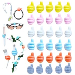 lbkkc silicone thumb hooks, 30pcs self adhesive wall hooks, multifunctional cord holder for desk, data cable clip wire desk organizer