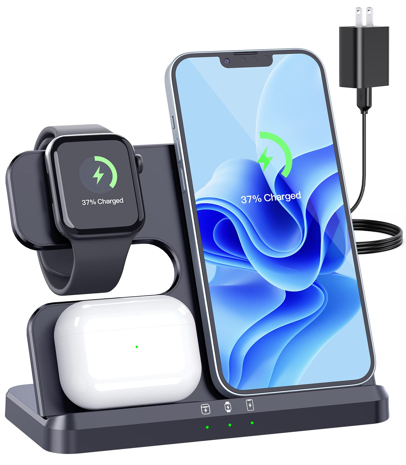 3 IN1 Wireless Charging Station Apple,20W Fast Wireless Charger Stand, iPhone Wireless Charger Station Dock for iPhone14-11/Pro/Max/Mini/X/XR/8/Plus,Airpods Pro/3/2,Apple Watch Series (18W Adapter)