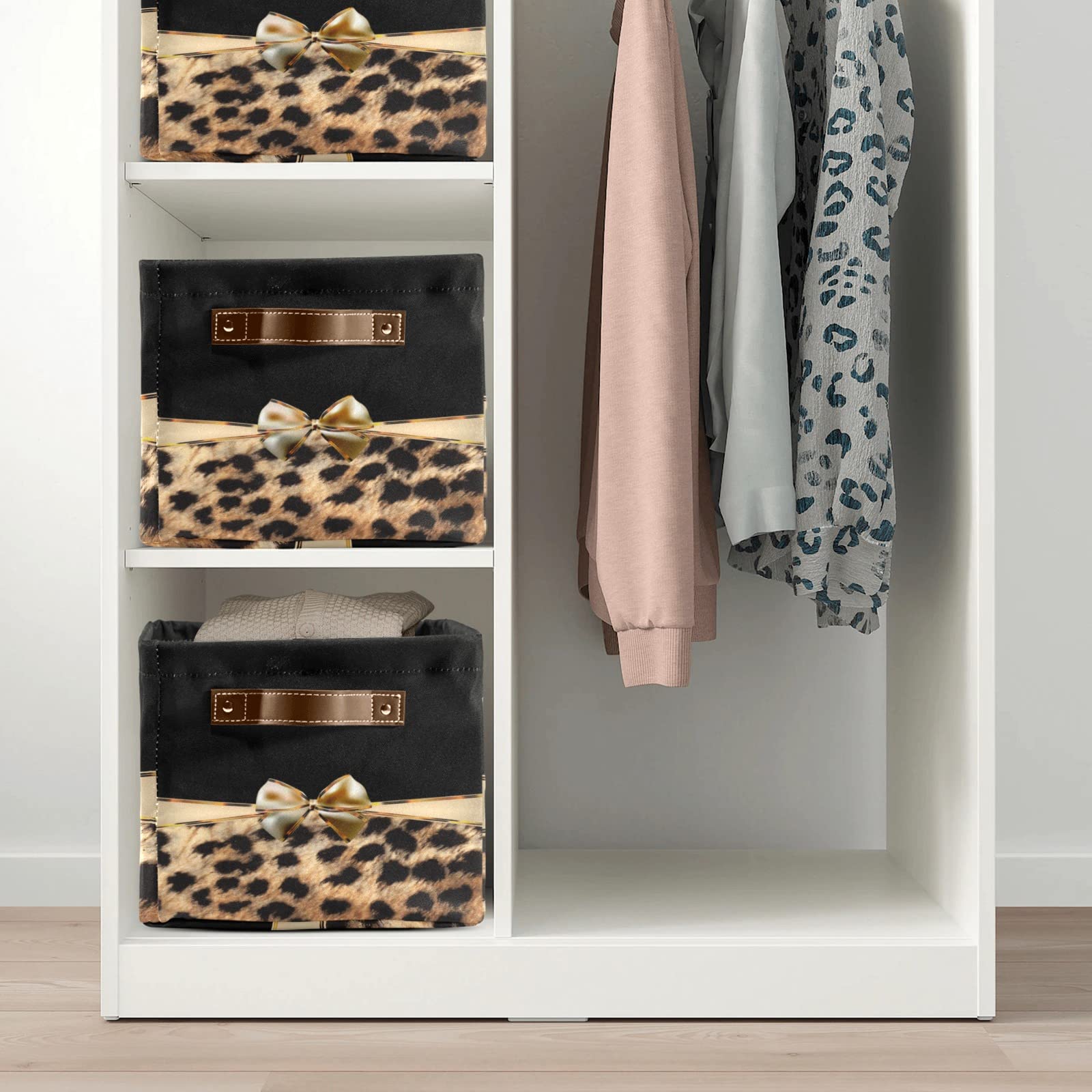 SunFancy Gold Leopard Print Personalized Storage Box Baskets Wardrobe Cubes Basket Box for Pet Room Home Office 2 Packs